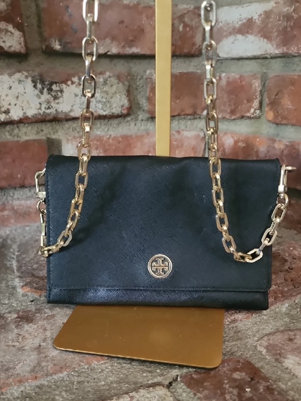 Tory Burch Black Leather Chain Shoulder Bag Gold Hardware Crossbody Convertible